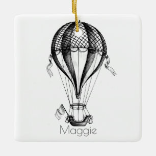 Ornamento De Cerâmica Balão de Ar Quente Vintage Personalizado