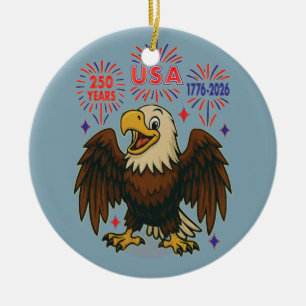 Ornamento De Cerâmica Bald Eagle com Fireworks - EUA 250 Anos 1776-2026
