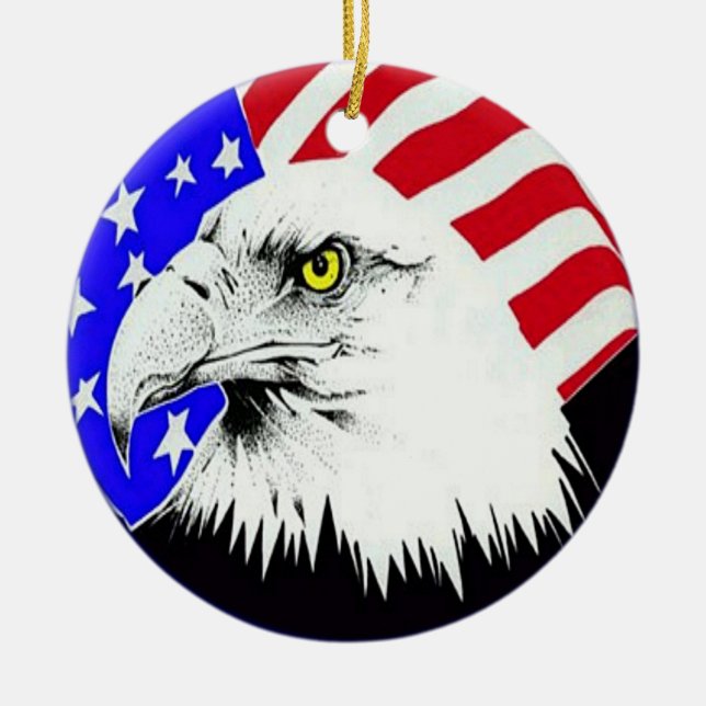 Ornamento De Cerâmica Bald Eagle e American Flag Ornament (Frente)