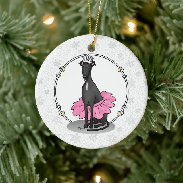 Ornamento De Cerâmica Balé Ballerina Princess Greyhound Dog (preto) (Árvore)