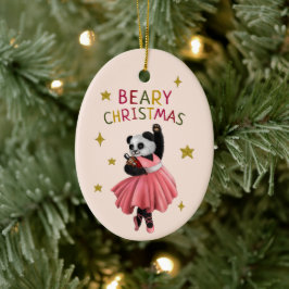 Ornamento De Cerâmica Balé Rosa Bonito Dançando Panda Beary Natal