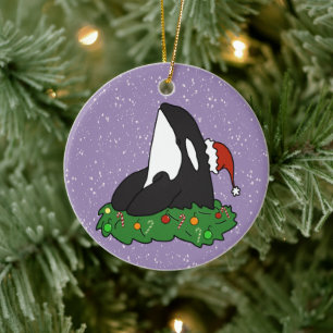 Ornamento De Cerâmica Baleia Assassina de Orca de Natal