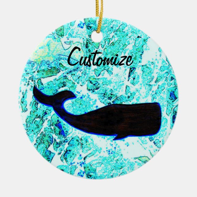 Ornamento De Cerâmica baleia preta Thunder_Cove personalizado (Frente)