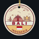 Ornamento De Cerâmica Bali Indonesia Skyline Emblem<br><div class="desc">Design de arte colorida e minimalista de Bali,  com monumentos e marcos da cidade na Indonésia.</div>