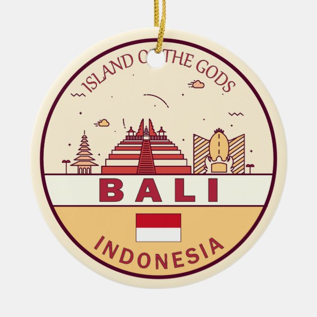 Ornamento De Cerâmica Bali Indonesia Skyline Emblem (Frente)