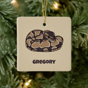Ornamento De Cerâmica Ball Python Cobra, Brown e Tan Personalizados