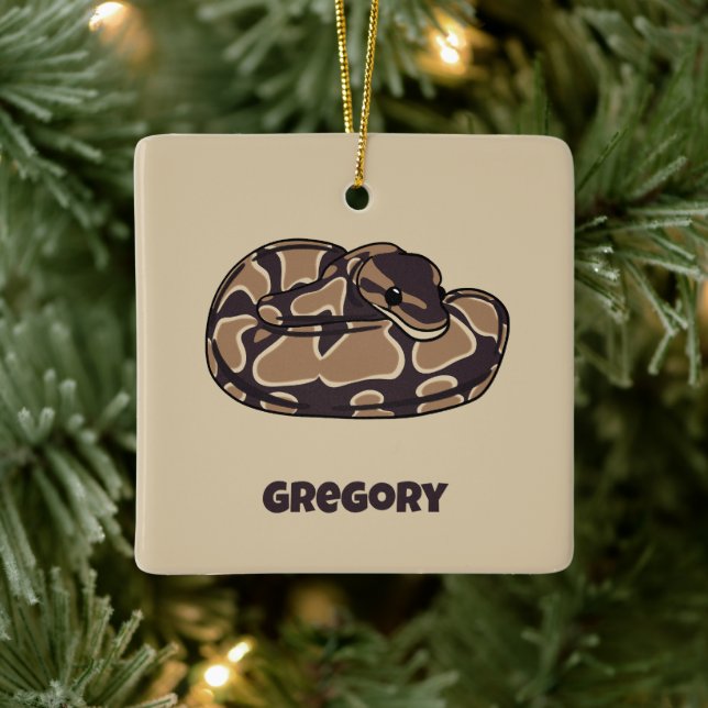 Ornamento De Cerâmica Ball Python Cobra, Brown e Tan Personalizados (Árvore)