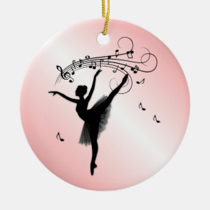 Ornamento De Cerâmica Ballerina Dançando com Música Rosa