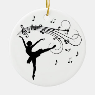 Ornamento De Cerâmica Ballerina Dançando com Notas de Música