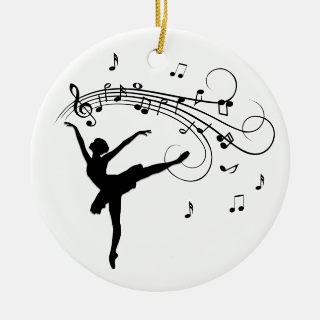 Ornamento De Cerâmica Ballerina Dançando com Notas de Música (Frente)