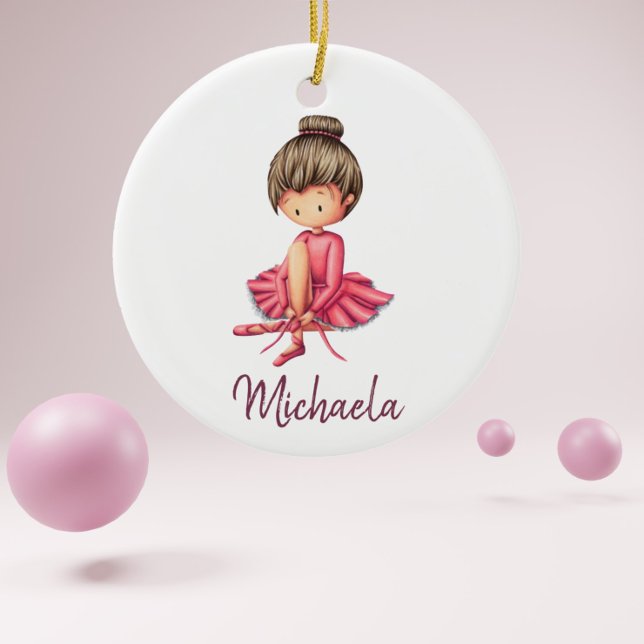 Ornamento De Cerâmica Ballerina Dancer com Leotard Kids Rosa no Natal (Criador carregado)