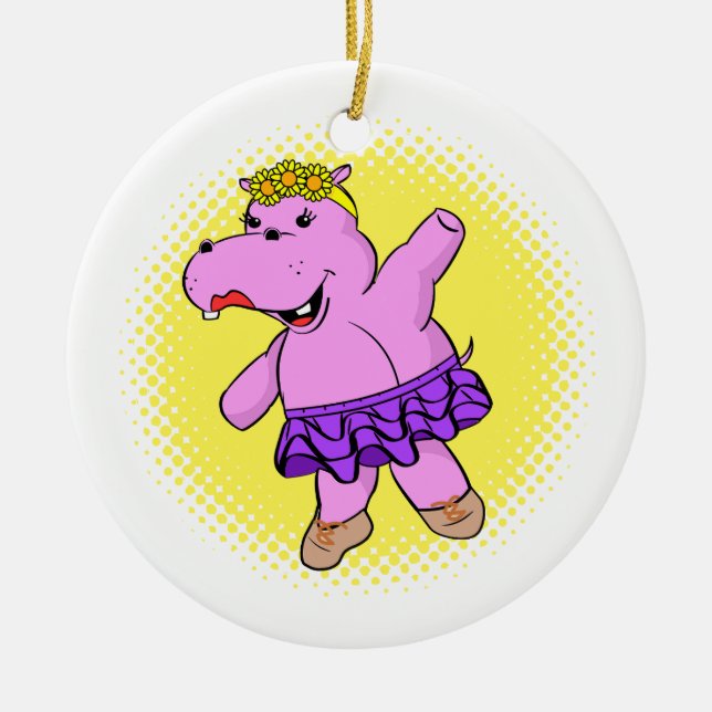 Ornamento De Cerâmica Ballerina Hippo Com Tutu (Frente)