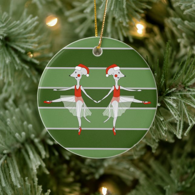 Ornamento De Cerâmica Ballerina Mice Gêmeos Especial de Natal (Árvore)