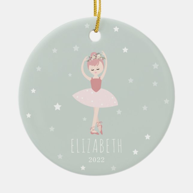 Ornamento De Cerâmica Ballerina Stars Little Girl Christmas (Frente)