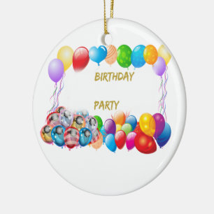 Ornamento De Cerâmica Balões Felizes de Aniversário Rosa