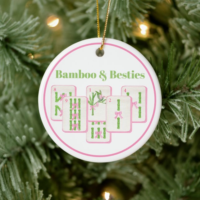 Ornamento De Cerâmica Bamboo & Besties Mahjong Pink & Green Tiles Bows (Árvore)