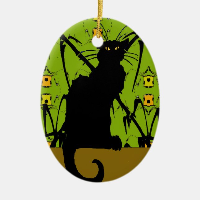 Ornamento De Cerâmica bambu de gato preto (Frente)