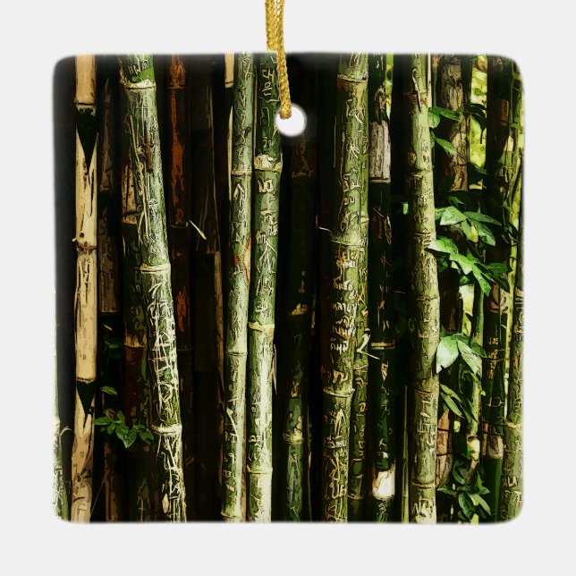 Ornamento De Cerâmica Bambu Verde com Gravuras Tailandesas (Frente)