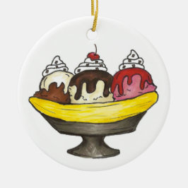Ornamento De Cerâmica Banana Split Sorvete Social Sundae Dessert