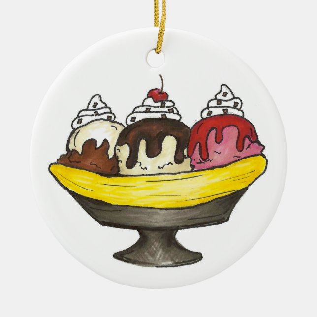 Ornamento De Cerâmica Banana Split Sorvete Social Sundae Dessert (Frente)