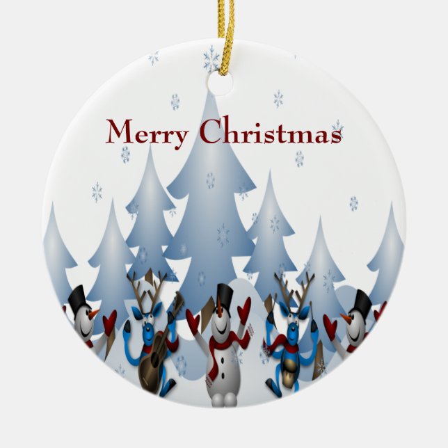 Ornamento De Cerâmica Banda de Grafo e Neve de Natal (Frente)