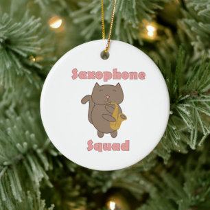 Ornamento De Cerâmica Banda de Música Kawaii Gatinha Tocando Saxofone Es