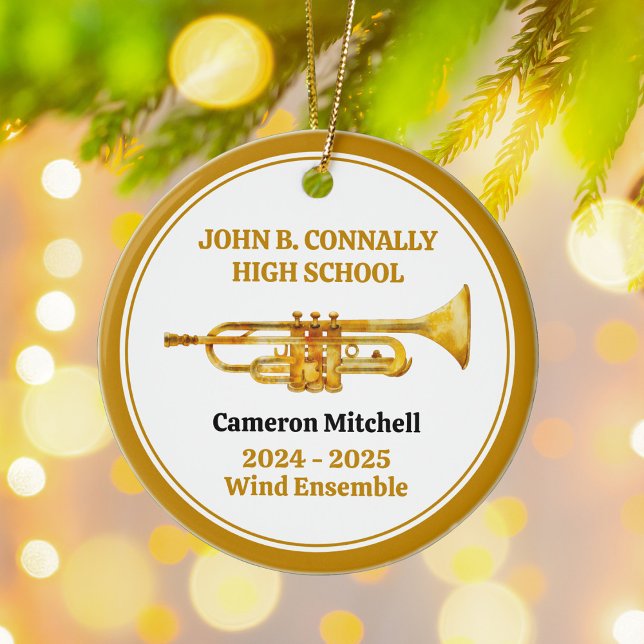 Ornamento De Cerâmica Banda de trompetes, Natal Dourado personalizado (Criador carregado)