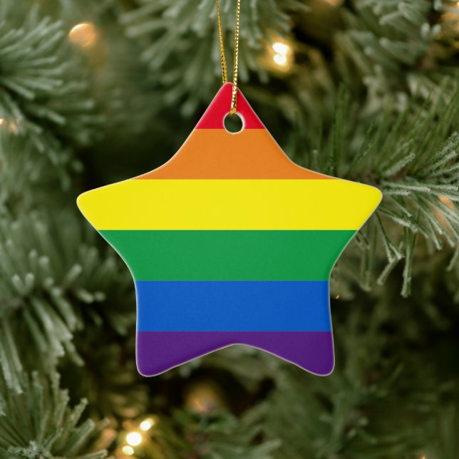 Ornamento De Cerâmica Bandas arco-íris LGBT gay estrela Natal (Árvore)