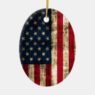Ornamento De Cerâmica Bandeira americana afligida do Grunge