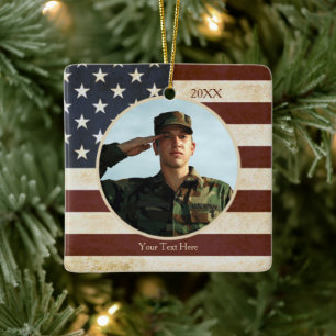 Ornamento De Cerâmica Bandeira americana do vintage patriótico, uma fot