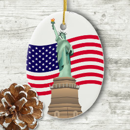 Ornamento De Cerâmica Bandeira Americana E Senhora Liberdade