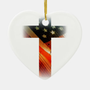Ornamento De Cerâmica Bandeira americana em cruz
