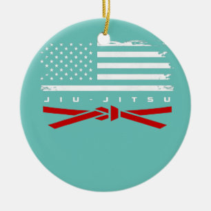 Ornamento De Cerâmica Bandeira Americana Jiu Jitsu Roupa Red Belt Jiu