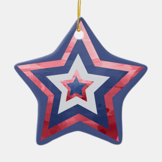 Ornamento De Cerâmica Bandeira Americana Moderna Stars Red White Blue (Frente)