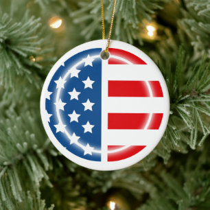 Ornamento De Cerâmica Bandeira Americana - Nome do Monograma - Personali