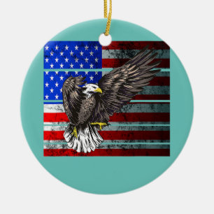 Ornamento De Cerâmica Bandeira Americana Patriótica Águia América 4 de J