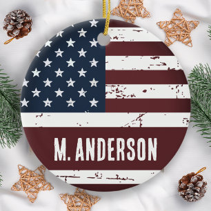 Ornamento De Cerâmica Bandeira Americana Patriótica Personalizada