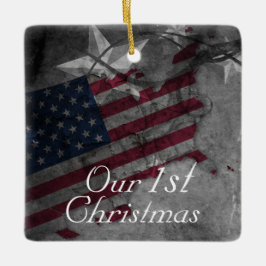 Ornamento De Cerâmica Bandeira Americana Personalizada Nosso Natal De 1r