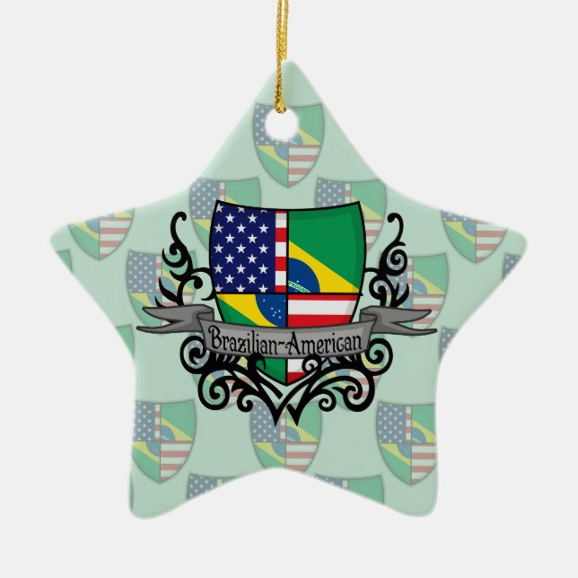 Ornamento De Cerâmica Bandeira Brasileiro-Americana do protetor (Frente)