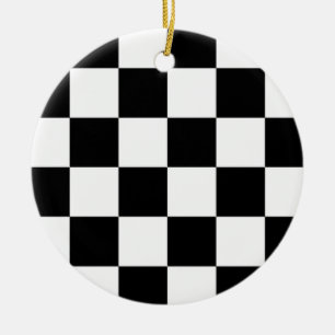 Ornamento De Cerâmica Bandeira Checkered preto e branco da auto