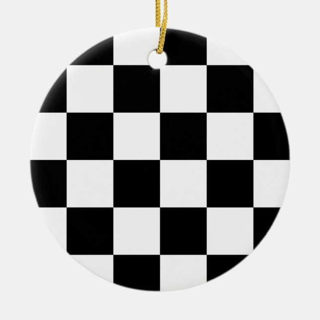 Ornamento De Cerâmica Bandeira Checkered preto e branco da auto (Frente)