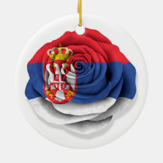 Ornamento De Cerâmica Bandeira cor-de-rosa sérvio no branco