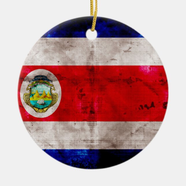 Ornamento De Cerâmica Bandeira da Costa Rica meteorizada (Frente)