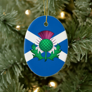 Ornamento De Cerâmica Bandeira da Escócia com Thistle sobreposta