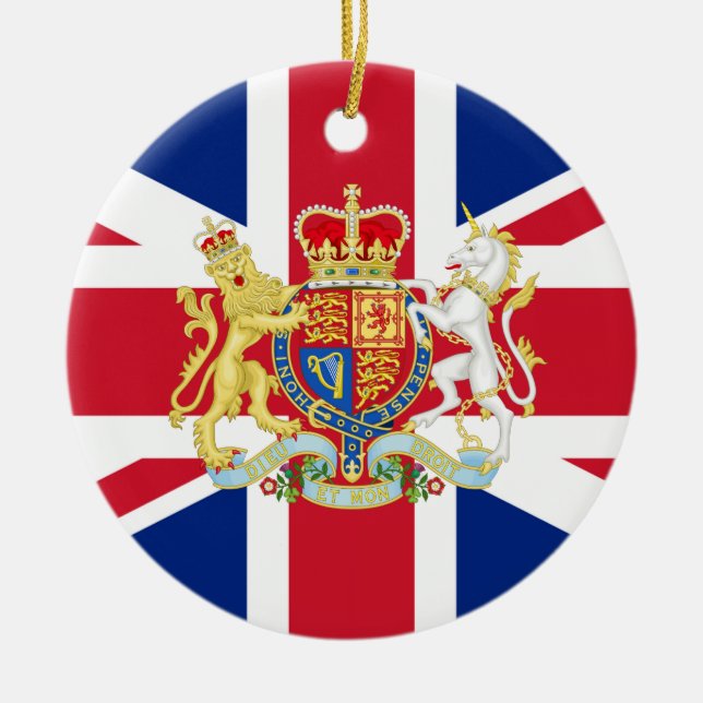 Ornamento De Cerâmica Bandeira da União Britânica e Crest Real (Frente)