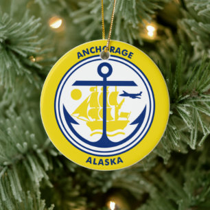 Ornamento De Cerâmica Bandeira de Anchorage, Alasca