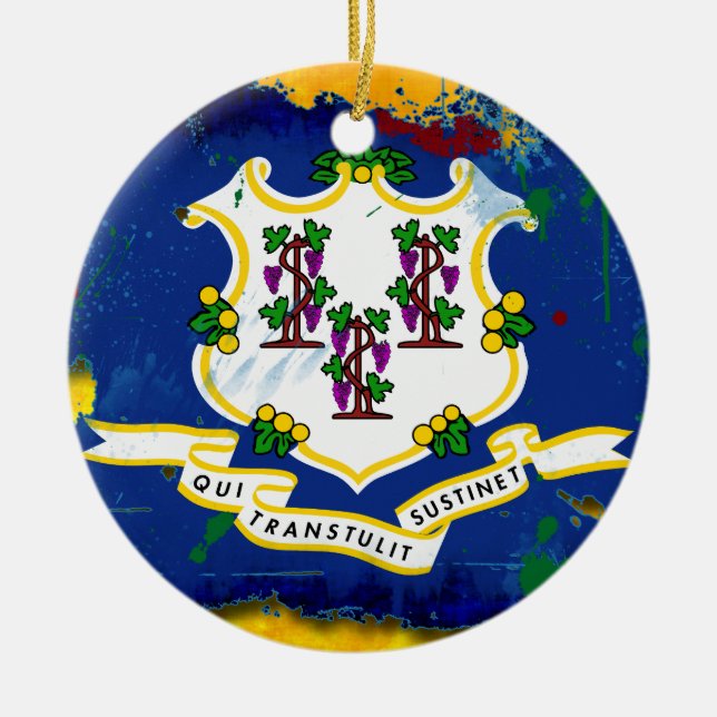 Ornamento De Cerâmica Bandeira de Connecticut do estilo do Grunge (Frente)