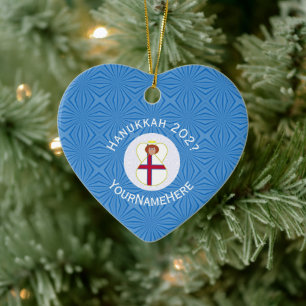 Ornamento De Cerâmica Bandeira de Hanukkah do Anjo Faroense Personalizad