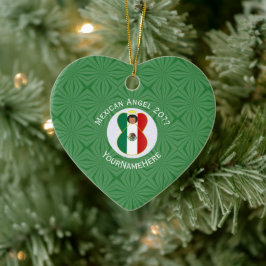Ornamento De Cerâmica Bandeira de Natal Anjo Mexicano Personalizada