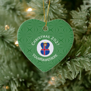 Ornamento De Cerâmica Bandeira de Natal do Anjo Islandês Personalizada